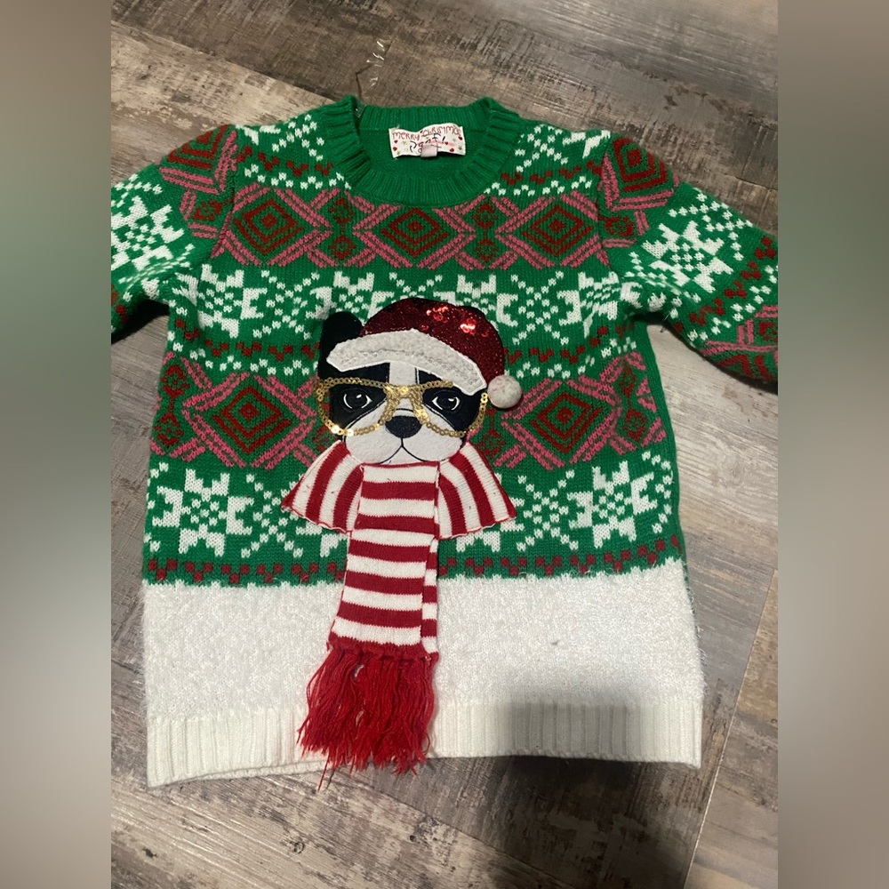 Green Christmas Sweater with Dog Design